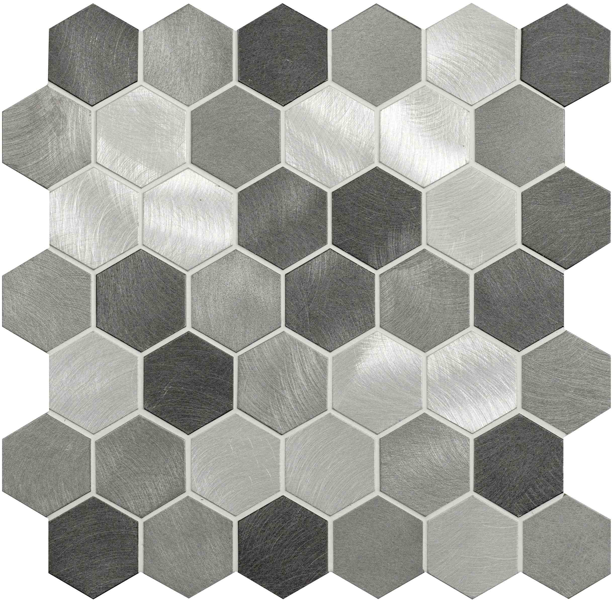 Original Style Mosaics Rhea Grey and Silver Mixed Hexagon Mosaic Tile 30x30cm