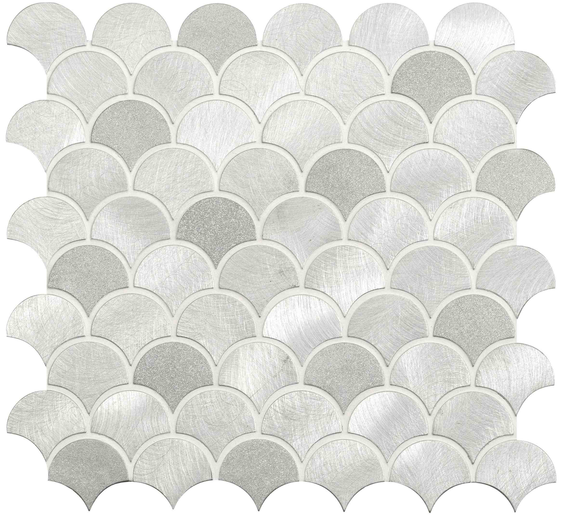 Original Style Mosaics Surtur Silver Brushed Scale Aluminium Mosaic Tile 29x31cm