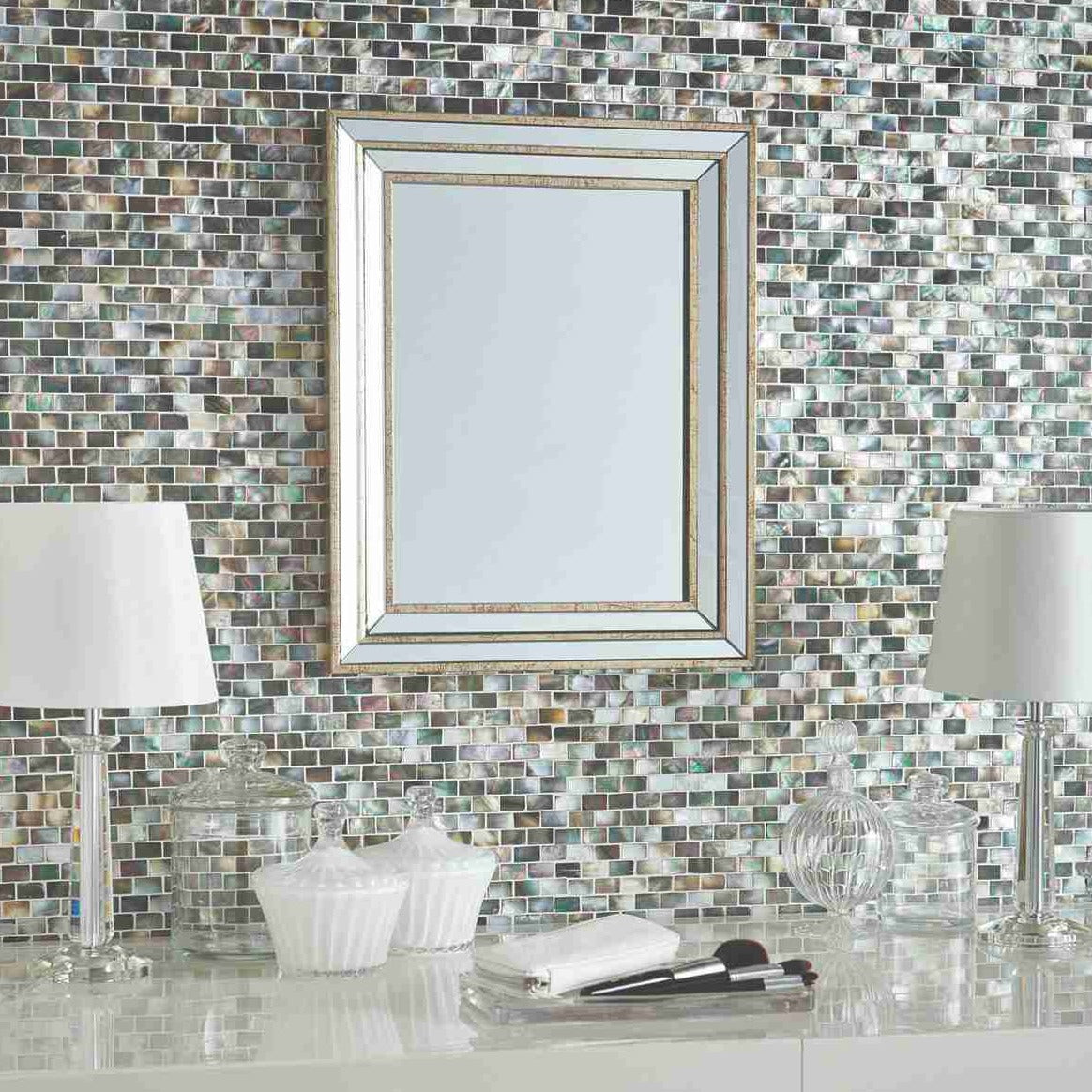 Original Style Mosaics Mother of Pearl (Dark) Brickbond Shell Mosaic Tile 31x32cm