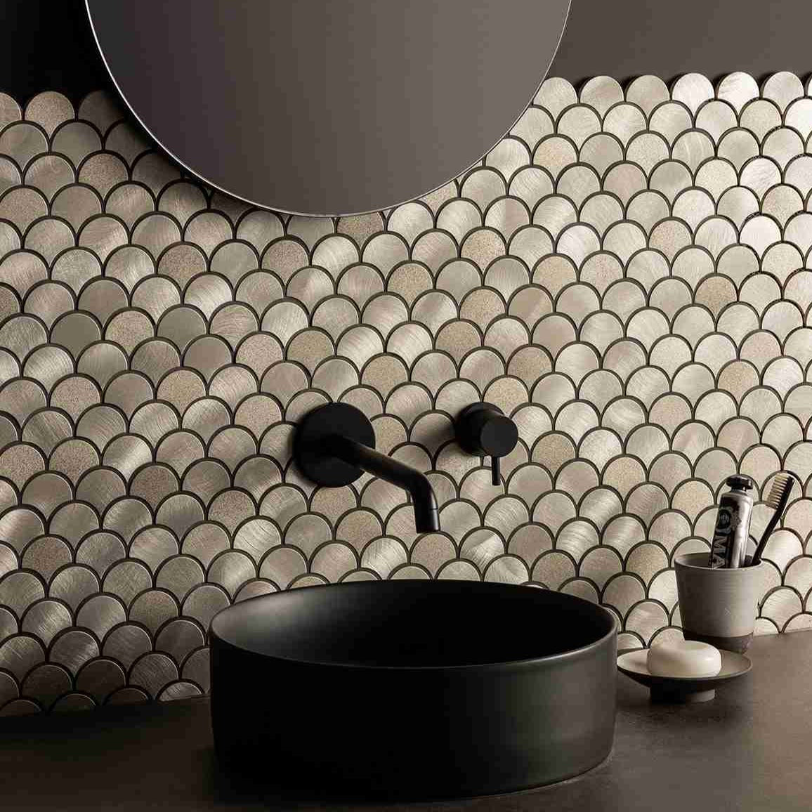Original Style Mosaics Skathi Gold Scale Mixed Finish Aluminium Mosaic Tile 29x31cm