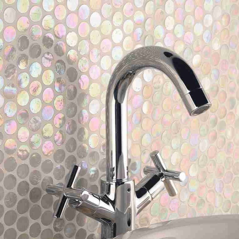 Original Style Mosaics White Lady Iridescent Round Glass Mosaic Tile 29x29cm