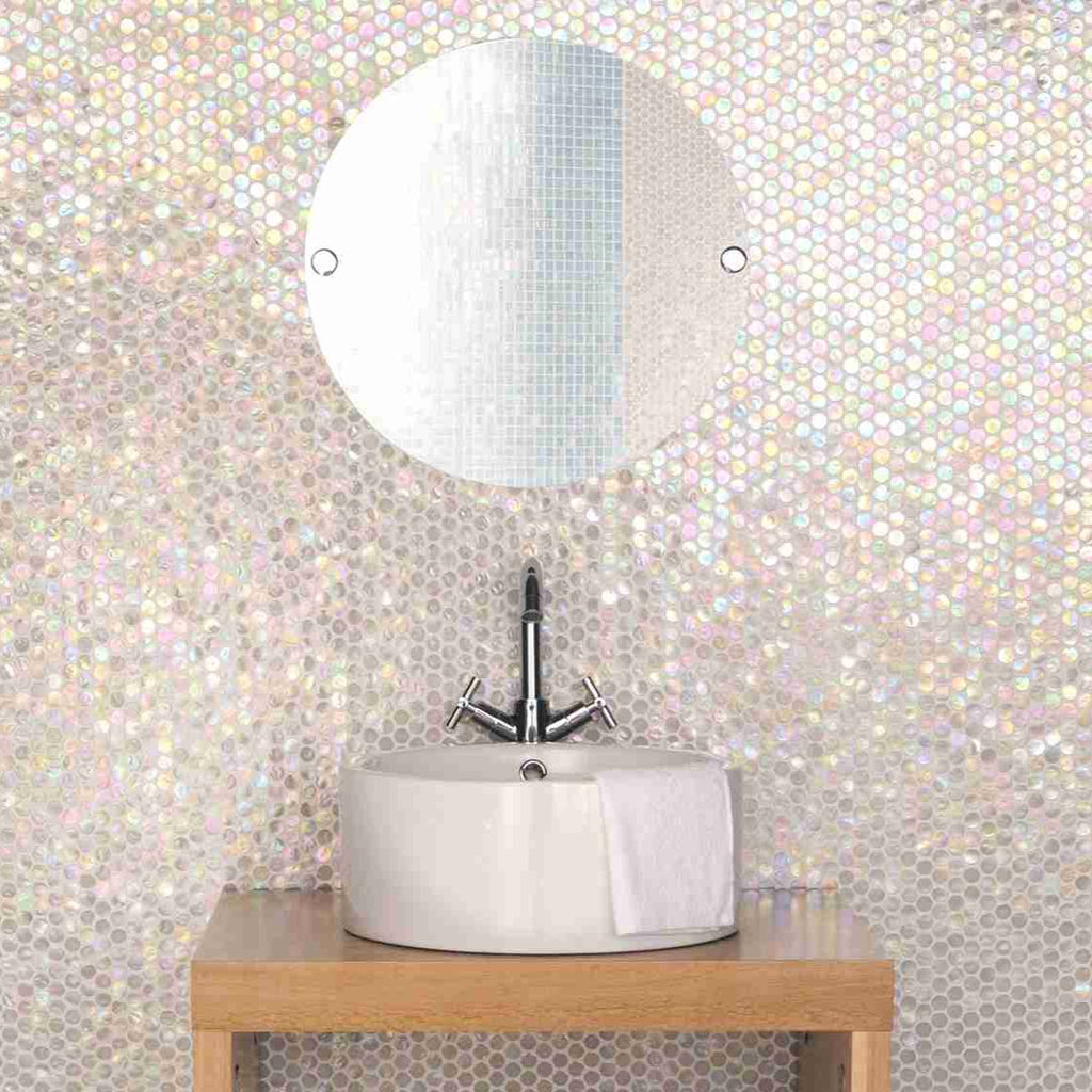 Original Style Mosaics White Lady Iridescent Round Glass Mosaic Tile 29x29cm