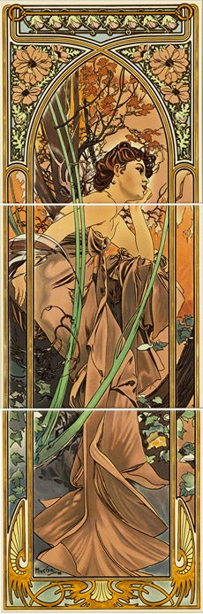 Original Style Artworks Alphonse Mucha Evening Reverie 3-Tile Panel