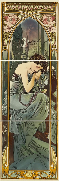 Original Style Artworks Alphonse Mucha Nocturnal Slumber 3-Tile Panel