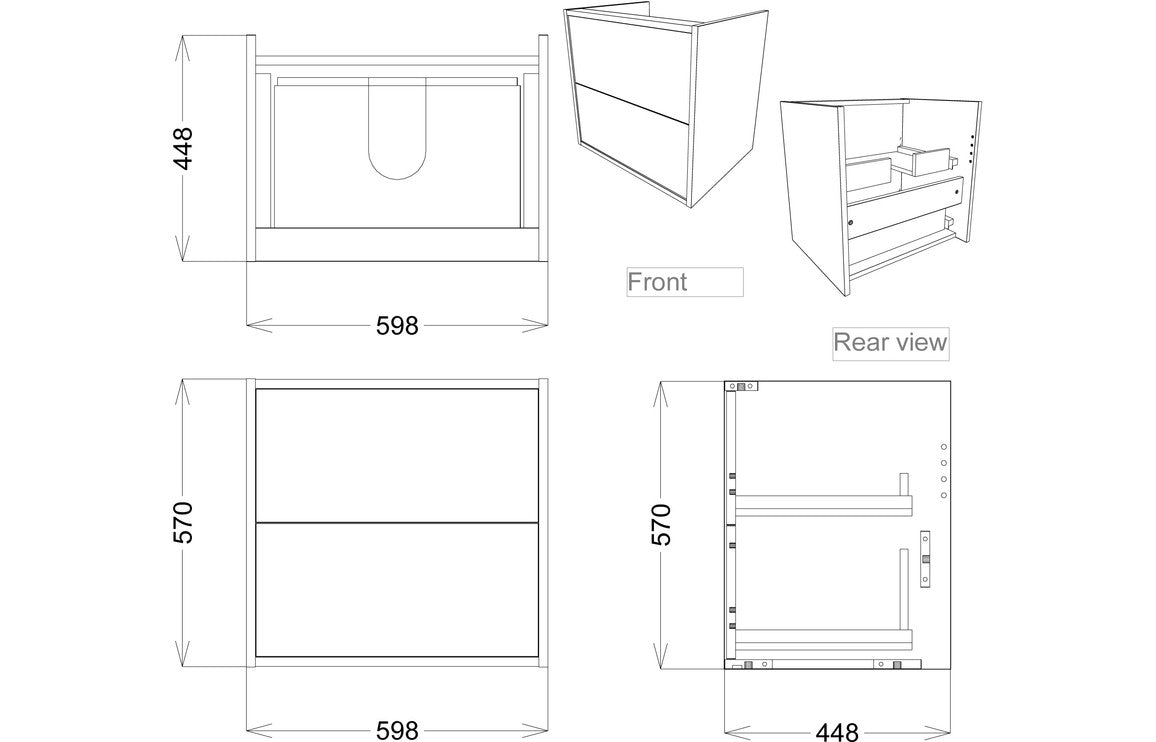 Tinto 600mm 2 Drawer Wall Hung Basin Unit Inc. Basin - Matt White