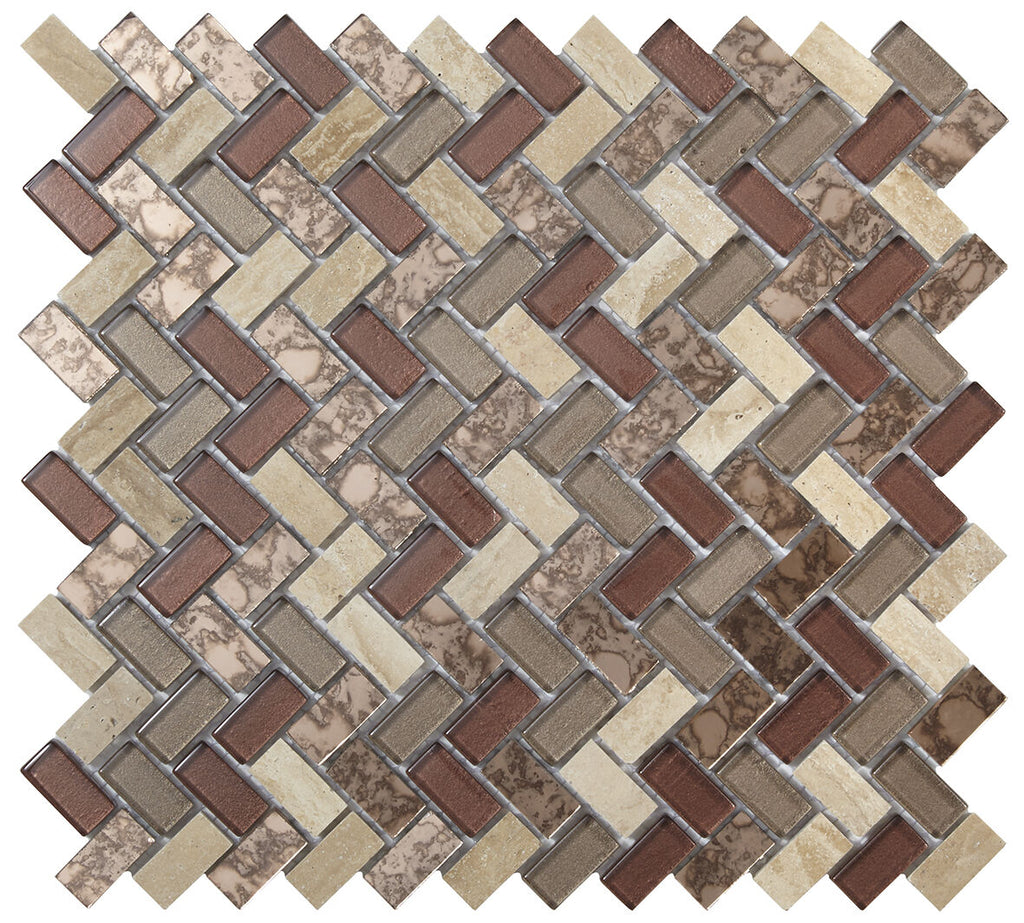 Pence Copper Herringbone Glass & Stone Mosaic 15x30mm-Verona-G30240