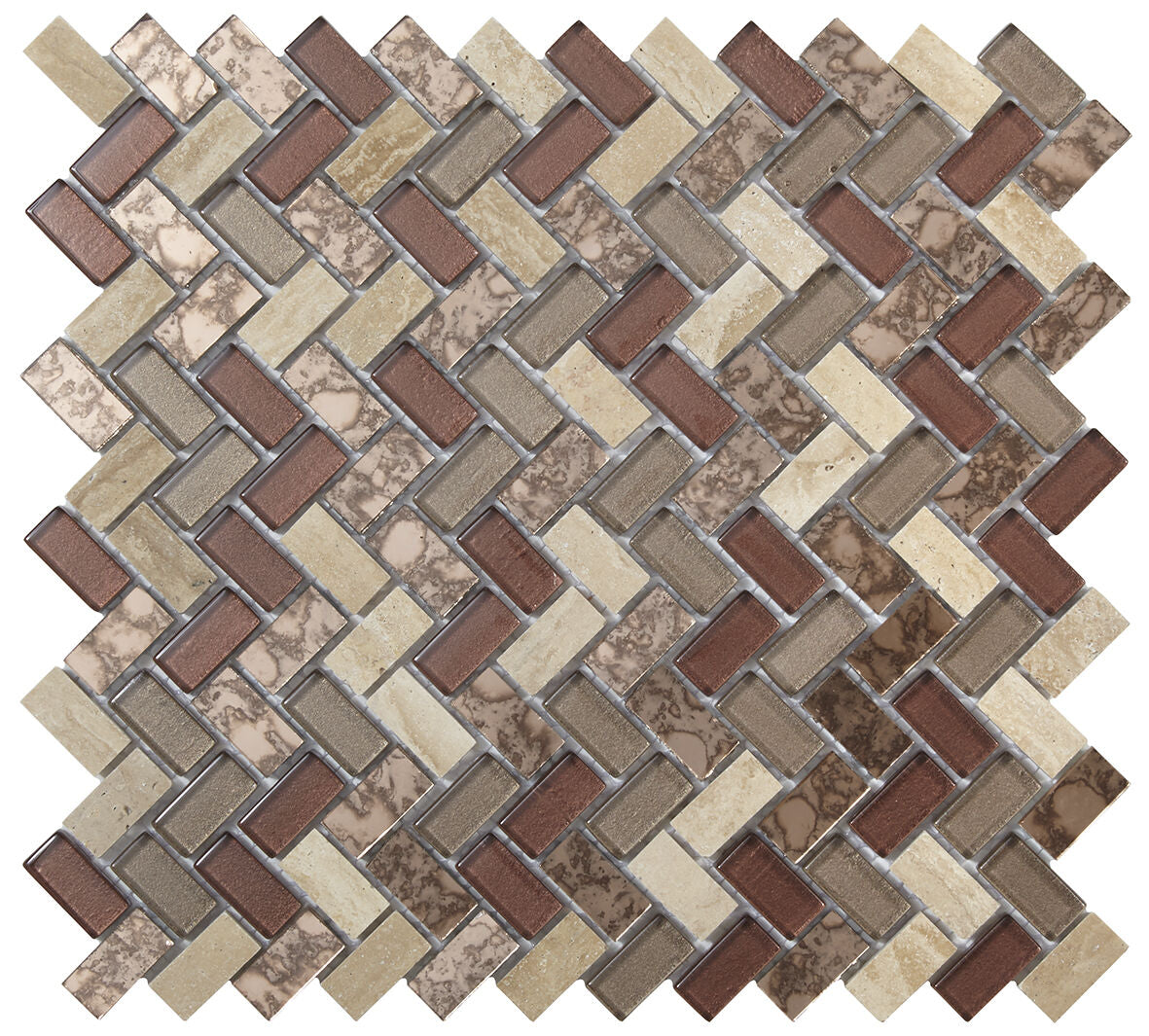 Pence Copper Herringbone Glass & Stone Mosaic 15x30mm-Verona-G30240