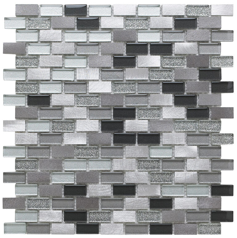 Platinum Lancer 139 Glass/Metal Mix Mini Brick Mosaic 15x30mm-Verona-G30139