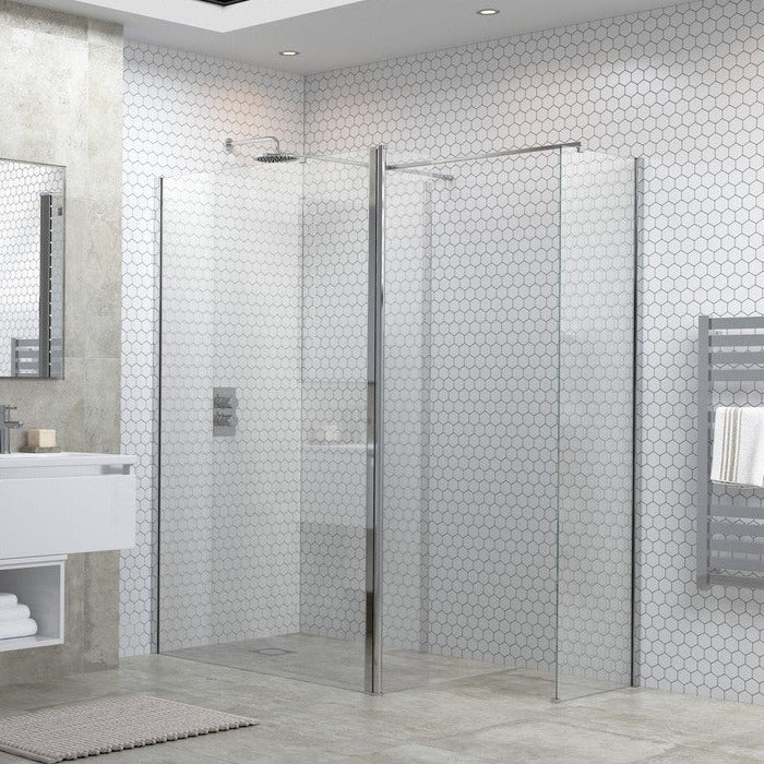 Max8 800mm Wetroom Side Panel, Support Bar & T Connector - Chrome