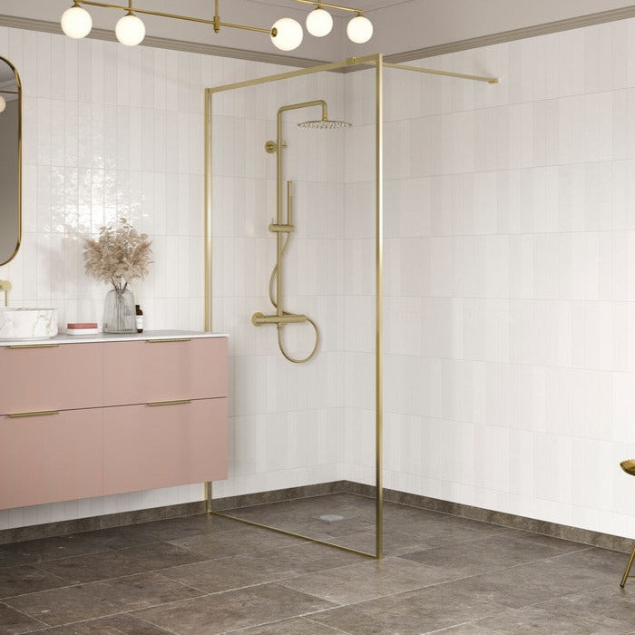 Max8plus 1200mm Wetroom Panel & Support Bar - Brushed Brass