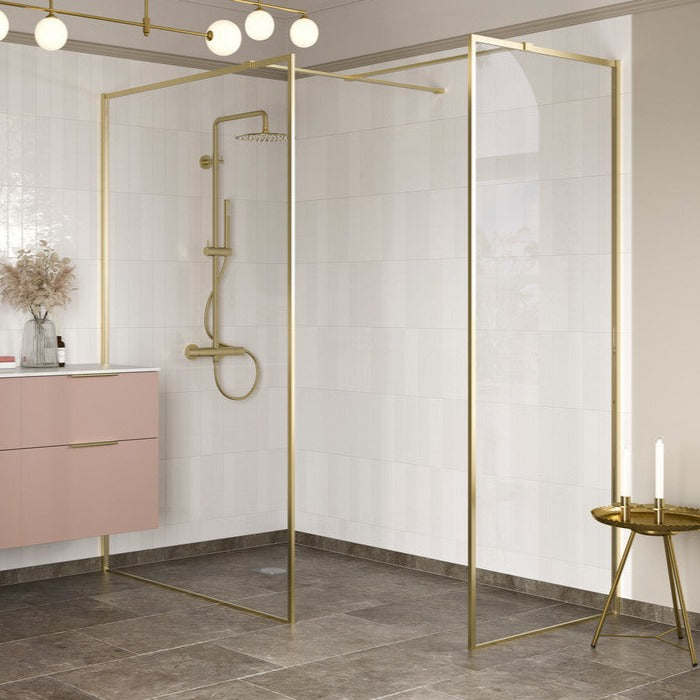 Max8plus 1000mm Wetroom Panel & Support Bar - Brushed Brass