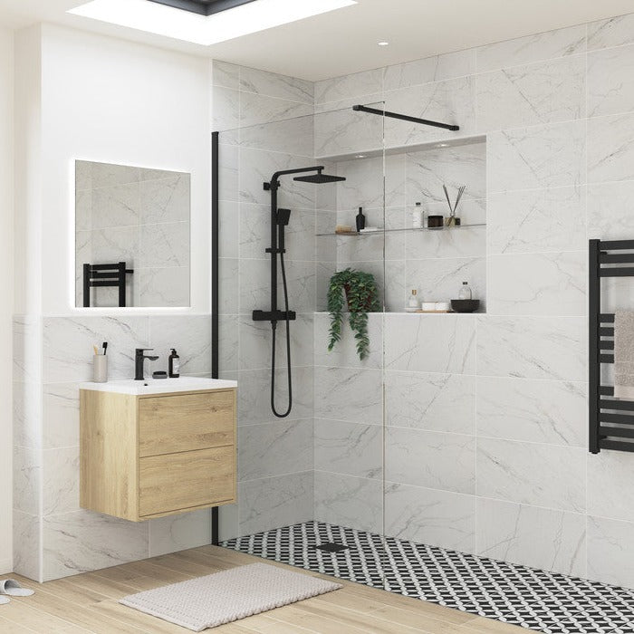 Max8plus 1200mm Wetroom Panel & Support Bar - Black