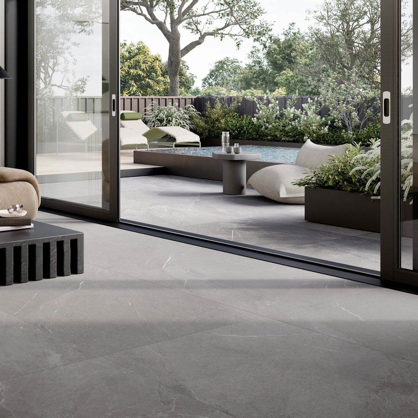 Rondine Angers Dark Stone Effect 20mm Italian Outdoor Porcelain Slab Tile 100x100cm
