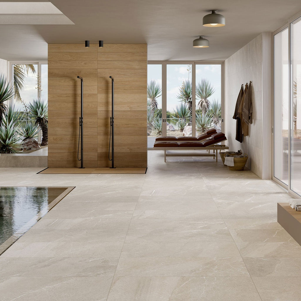 Rondine Angers Ivory Stone Effect 20mm Outdoor Italian Porcelain Slab Tile 100x100cm