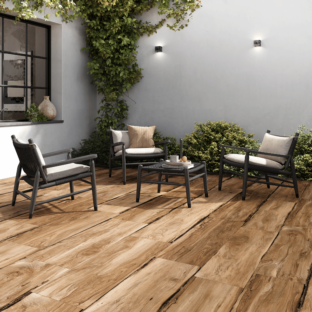 Rondine Sherwood Walnut Wood Effect Outdoor Porcelain Slab Tile 40x120cm