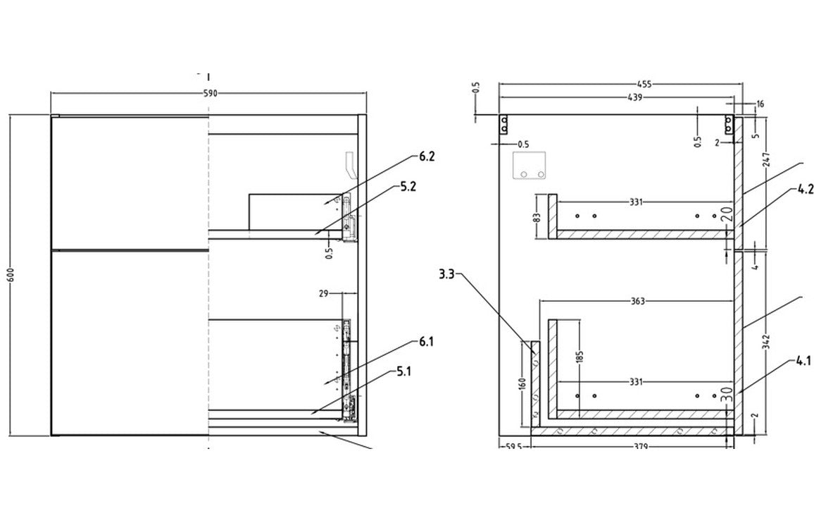 Monastrell 590mm Wall Hung 2 Drawer Basin Unit (No Top) - Matt White