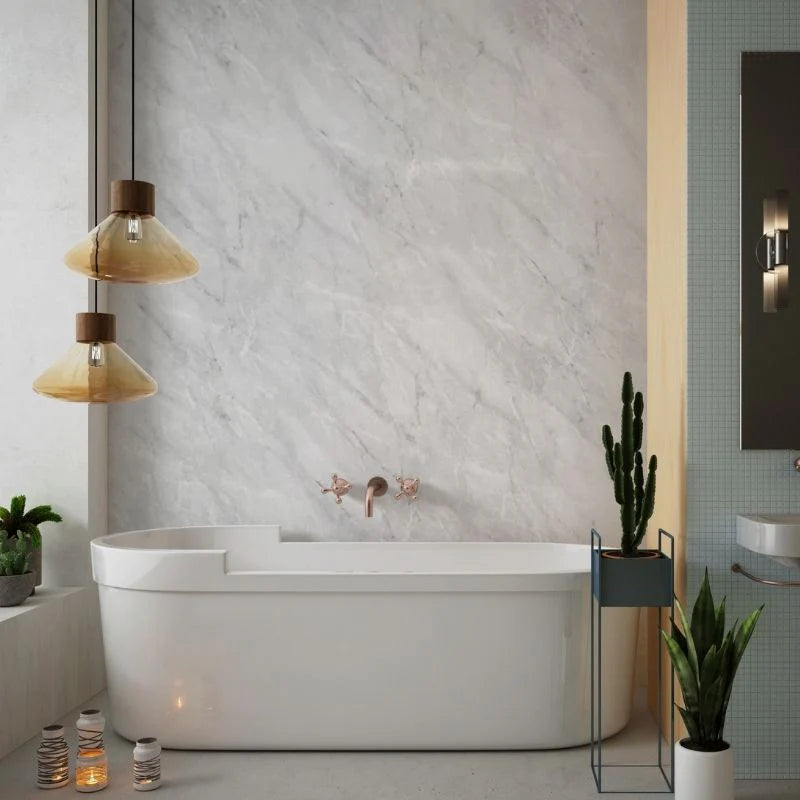 10mm Waterproof Shower Panel Grey Marble Gloss 2400x1000mm