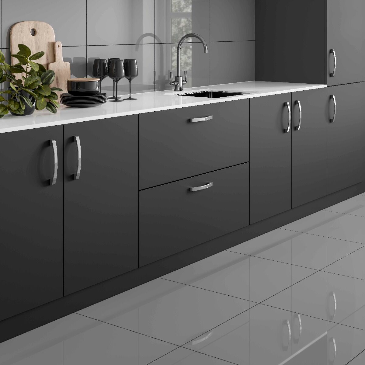 Space Grey Glazed Porcelain Wall and Floor Tile 30x60cm