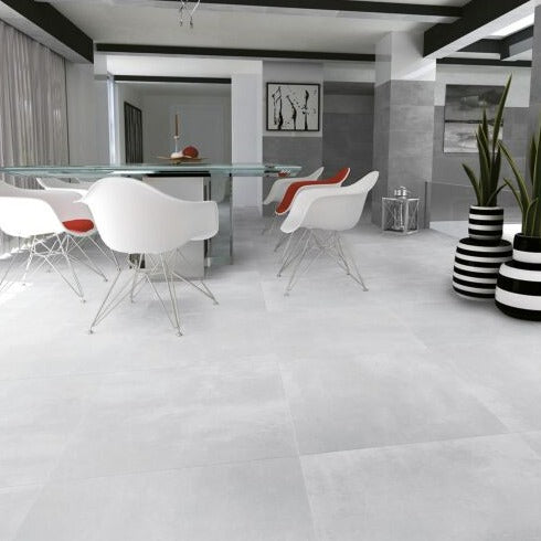 Loft White XL Concrete Effect Porcelain Tile 80x80cm