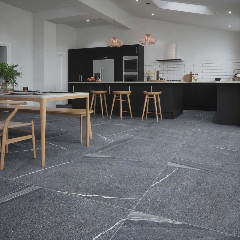 Verona Grande Eastford Anthracite Matt Porcelain Wall & Floor Tile 100x100cm