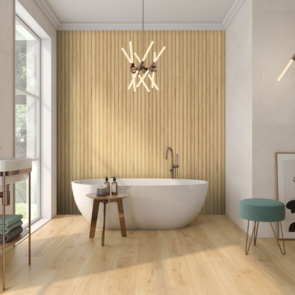 Kinabalu Light Oak Wood Effect Matt Glazed Porcelain Wall & Floor Tile 20x120cm