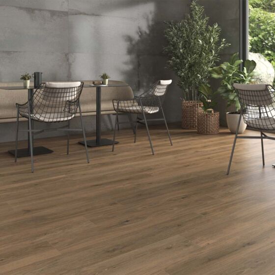 Kinabalu Walnut Wood Effect Matt Glazed Porcelain Wall & Floor Tile 20x120cm