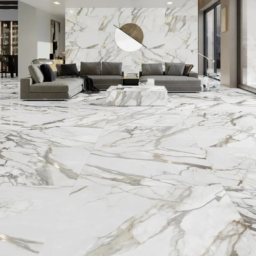 Vintage Gold Lappato Marble Effect Floor Tile 100x100cm-Tile