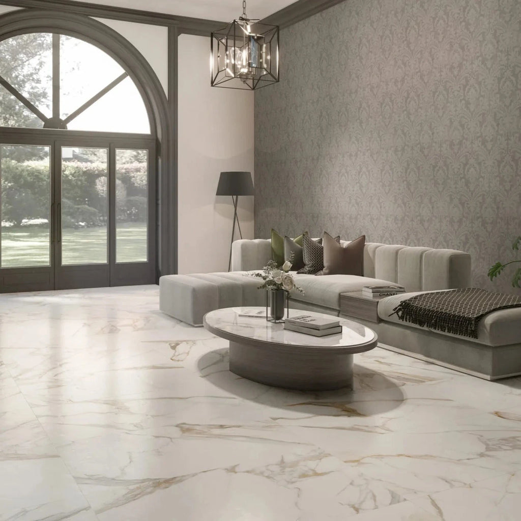 Vintage Gold Lappato Marble Effect Floor Tile 100x100cm-Tile
