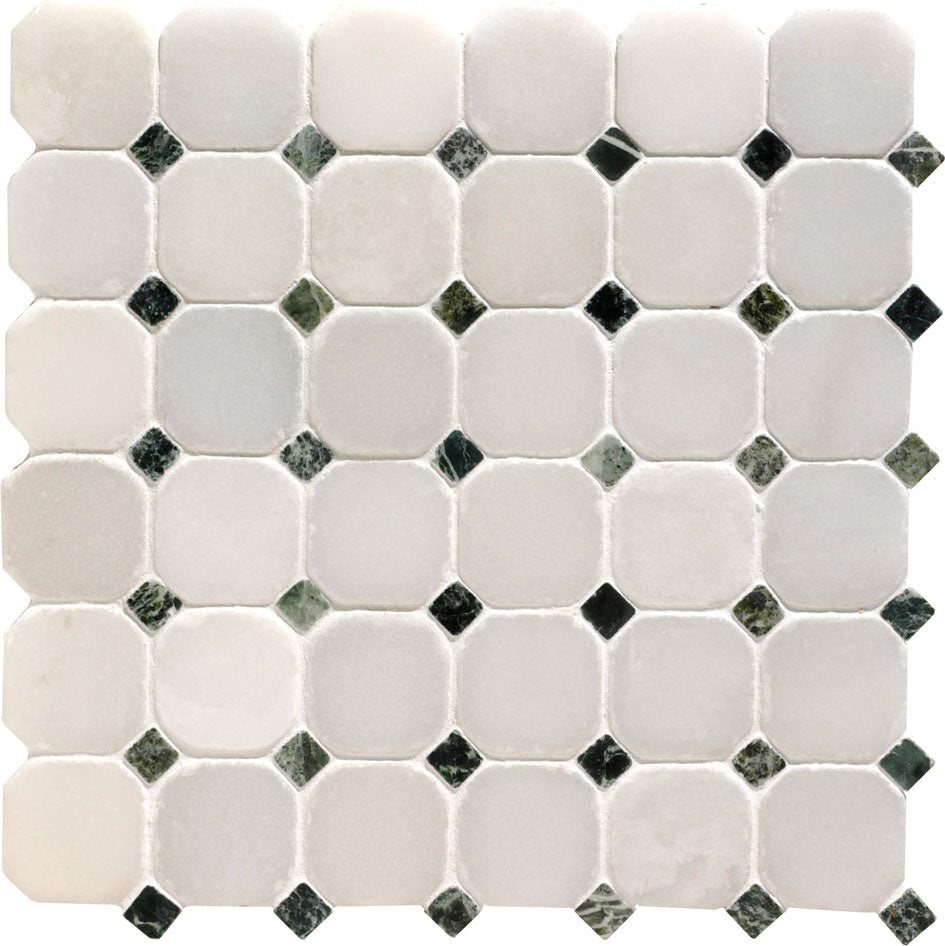 Venetian White & Green Octagon Mosaic Floor Tile 30x30cm