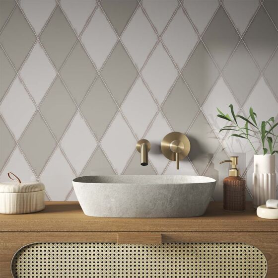 Vintage Rhomboid Taupe Ceramic Wall Tile 15x26cm-Verona-P12207