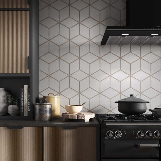Vintage Rhomboid White Ceramic Wall Tile 15x26cm-Verona-P12206