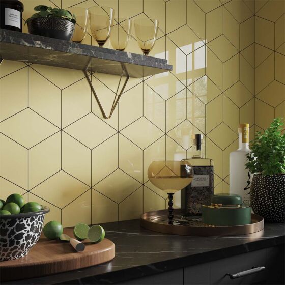 Vintage Rhomboid Yellow Ceramic Wall Tile 15x26cm-Verona-P12204