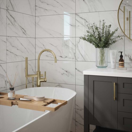 Waldorf Gloss Ceramic Wall Marble Effect Tile 30x60cm-Verona-P12876