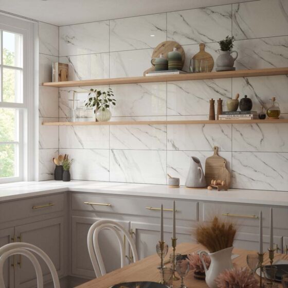 Waldorf Gloss Ceramic Wall Marble Effect Tile 30x60cm-Verona-P12876