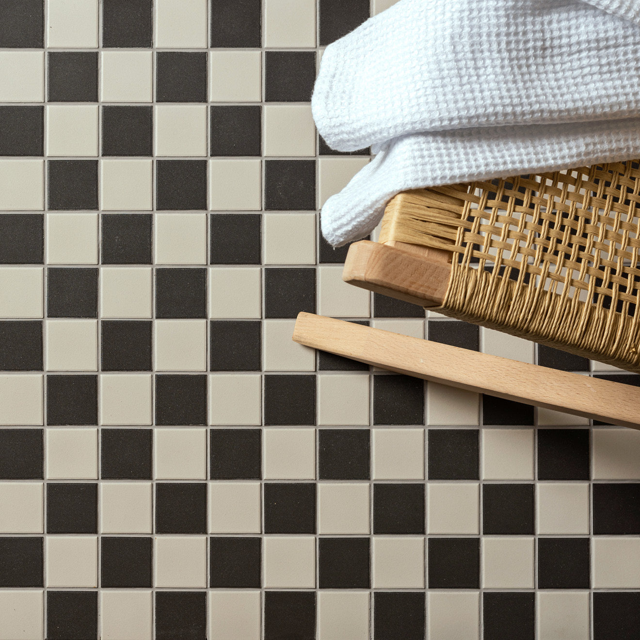 White & Black Checkered Square Mosaic Floor Tile 30x30cm