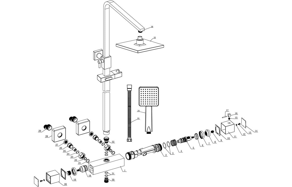 Aka Cool-Touch Thermostatic Mixer Shower w/Riser & Overhead Kit-Shower Rail Kits-DICM0580-