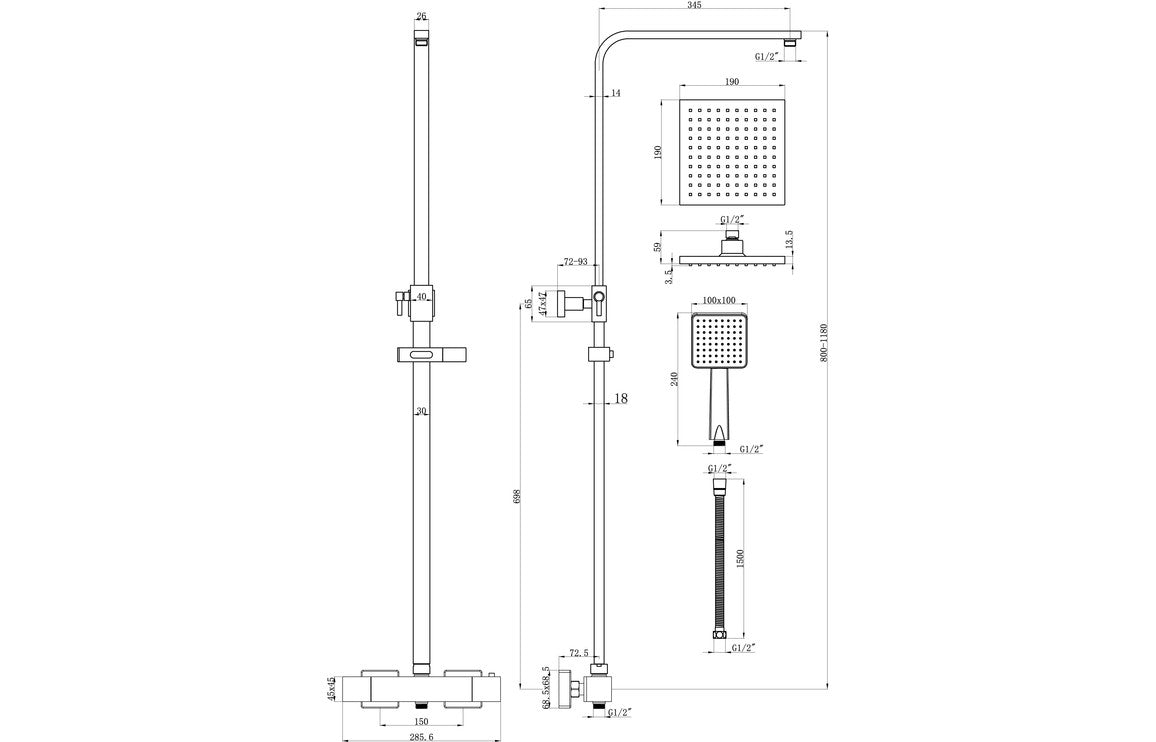 Aka Cool-Touch Thermostatic Mixer Shower w/Riser & Overhead Kit-Shower Rail Kits-DICM0580-