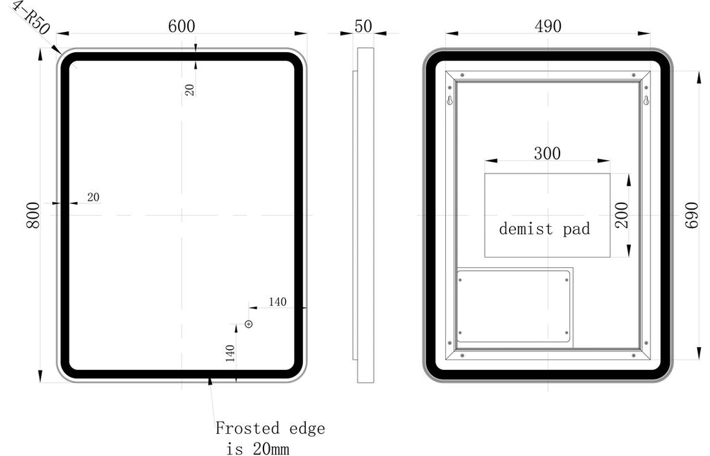 Alexandra 600mm Rectangle Front-Lit LED Mirror - Matt Black-Mirrors-DIMR0042-