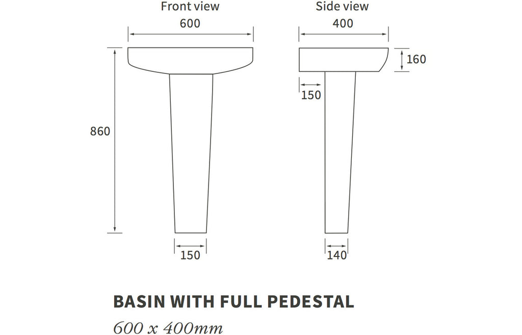 Amber 600x400mm 1TH Basin & Full Pedestal-Basins-DIPBP1090-