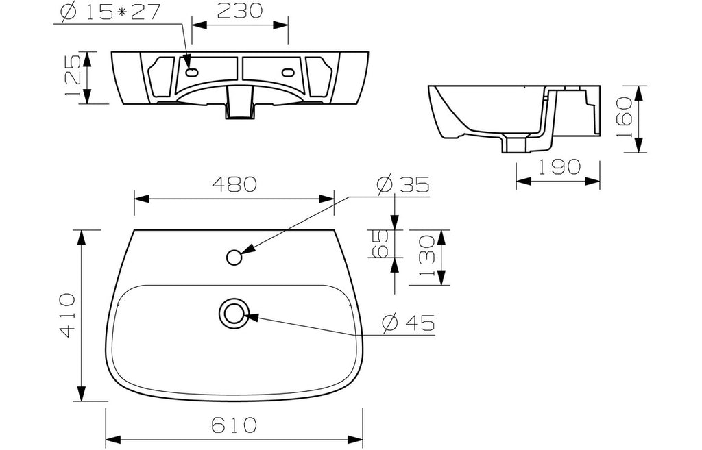 Amber 600x400mm 1TH Basin & Full Pedestal-Basins-DIPBP1090-