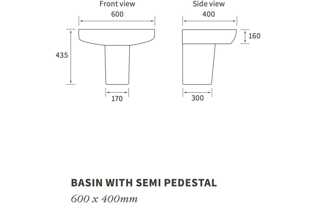 Amber 600x400mm 1TH Basin & Semi Pedestal-Basins-DIPBP1032-