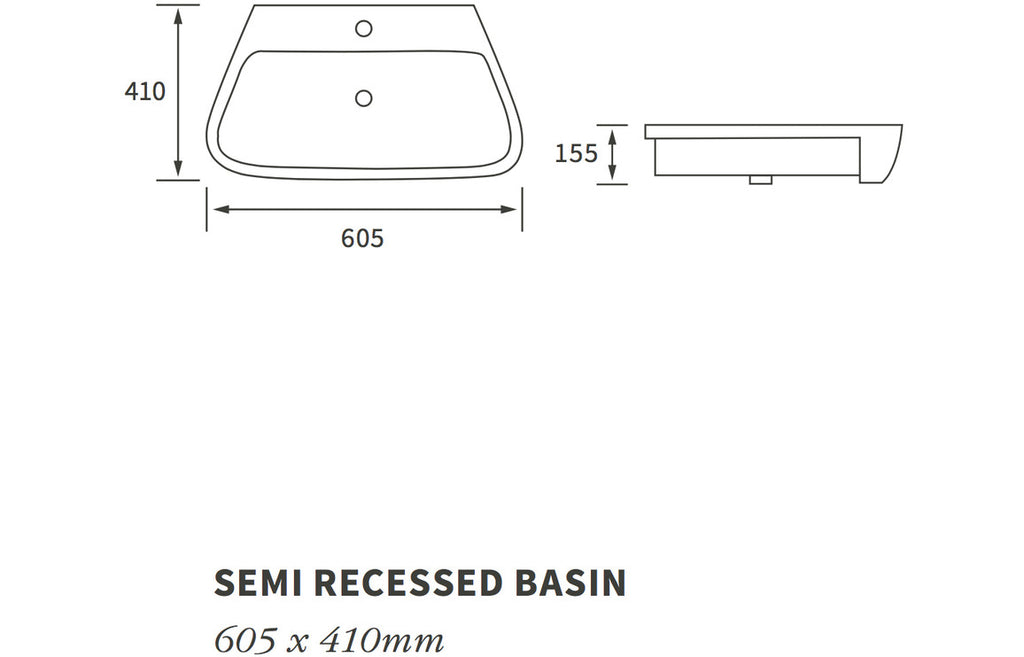 Amber 605x410mm 1TH Semi Recessed Basin-Basins-DIPBP1032-