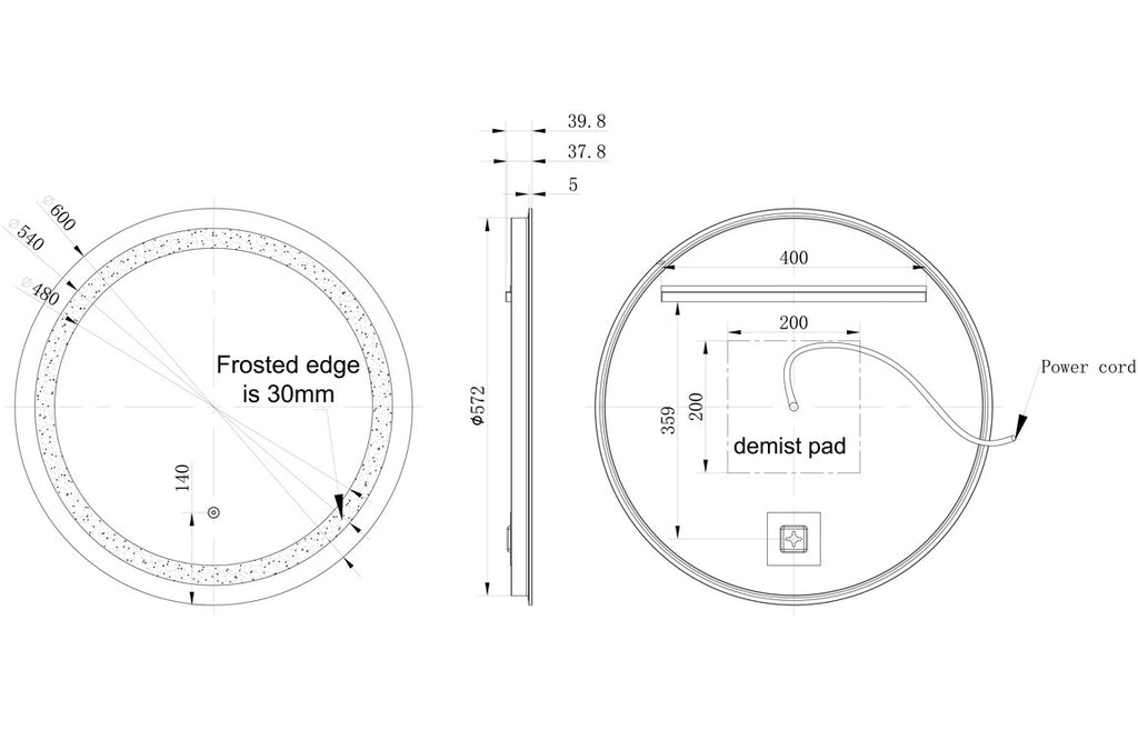 Anastasia Round Front-Lit LED Mirror-Mirrors-DIMR0020-