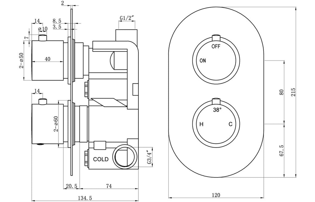 Ashington Single Outlet Concealed Shower Valve and Riser Kit-Shower Sets-CAPSH1550/1561-