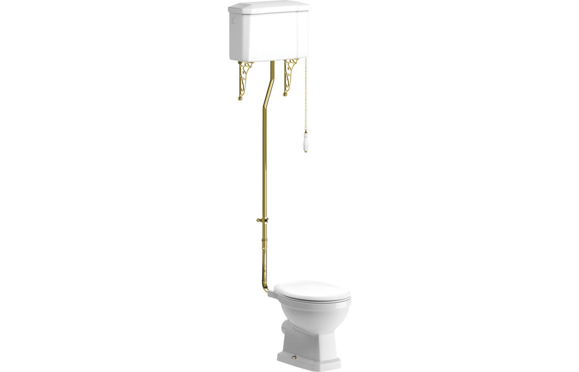 Berlington Traditional High Level WC w/Brushed Brass Finish & Soft Close Seat-Toilets-DIPTP0328-
