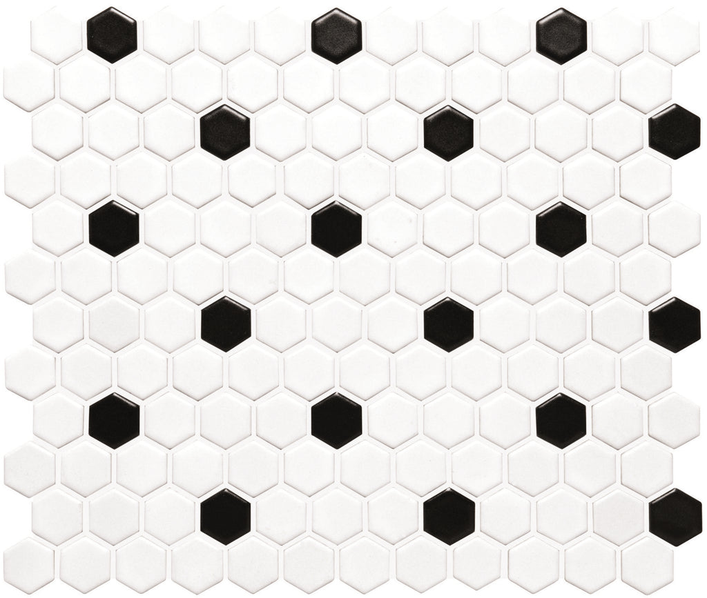 Black and White Honeycomb Hexagonal Mosaic Floor & Wall Tile 30x26cm-