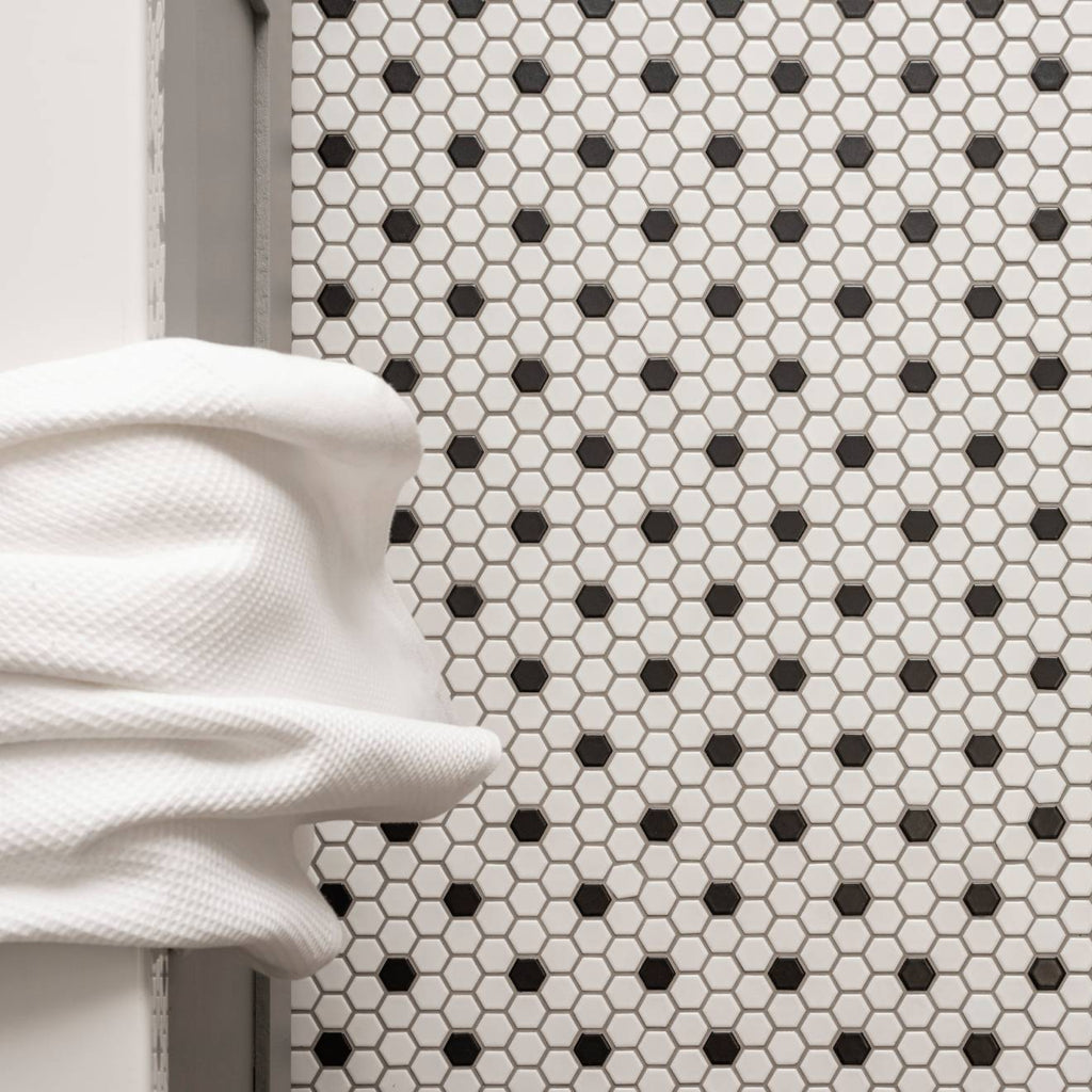 Black and White Honeycomb Hexagonal Mosaic Floor & Wall Tile 30x26cm-
