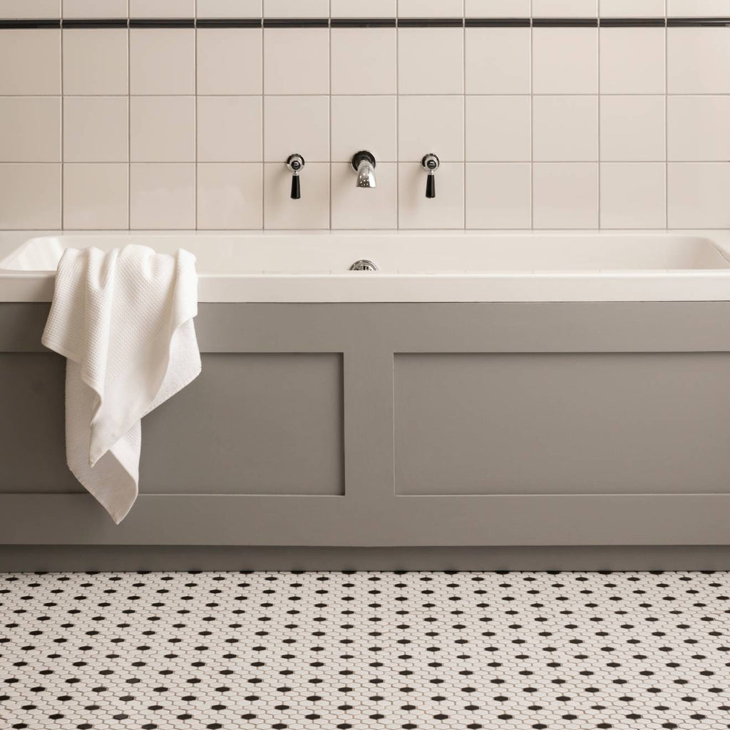 Black and White Honeycomb Hexagonal Mosaic Floor & Wall Tile 30x26cm-