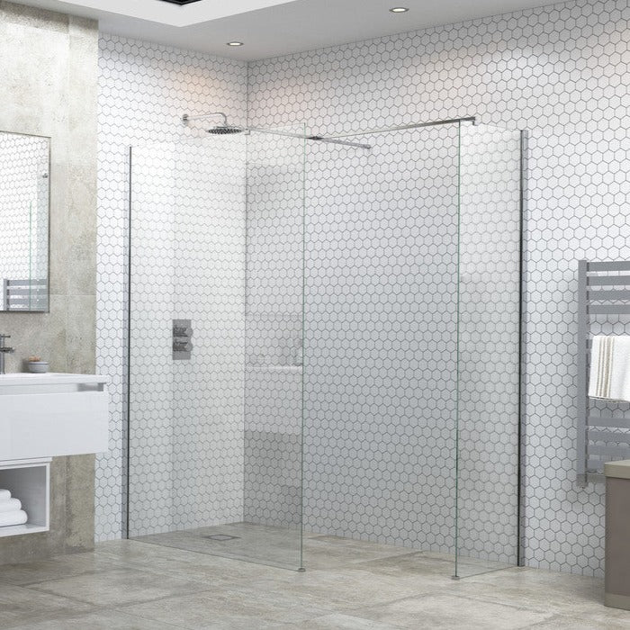 Capital8 800mm Wetroom Side Panel, Support Bar & T Connector - Chrome-Shower Enclosures-CAPCS0821-