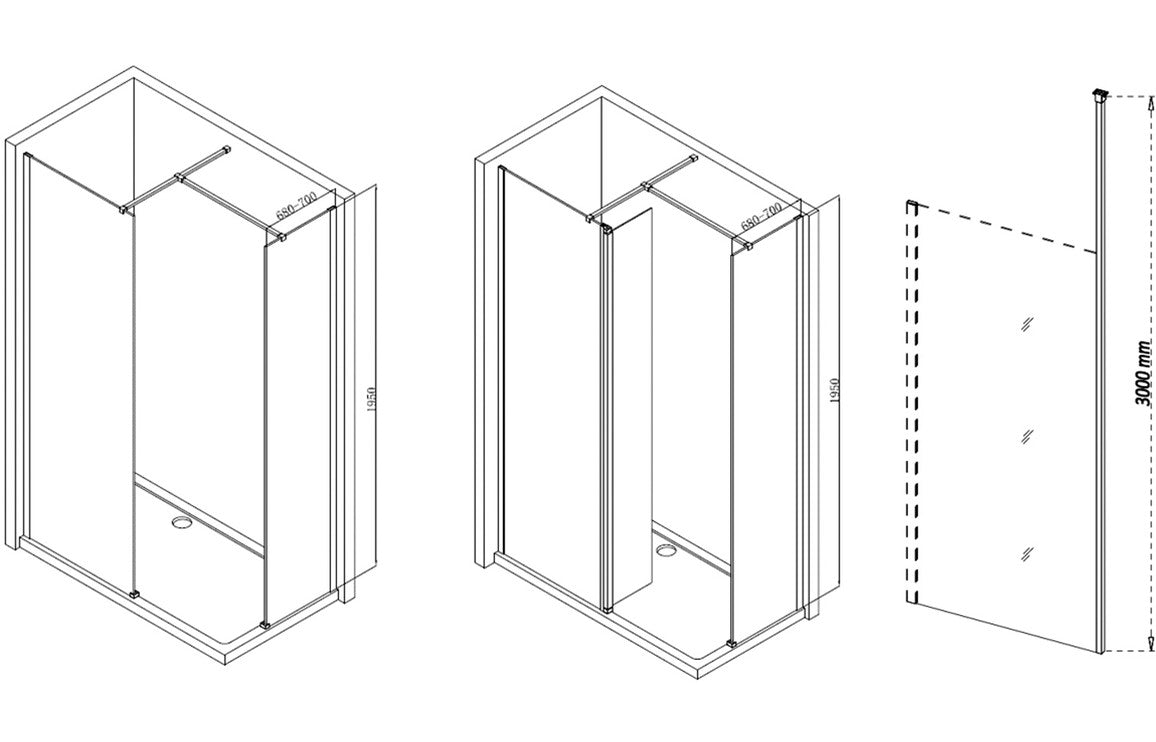 Capital8plus 1000mm Wetroom Panel & Floor-to-Ceiling Pole-Shower Enclosures-CAPCS0126-